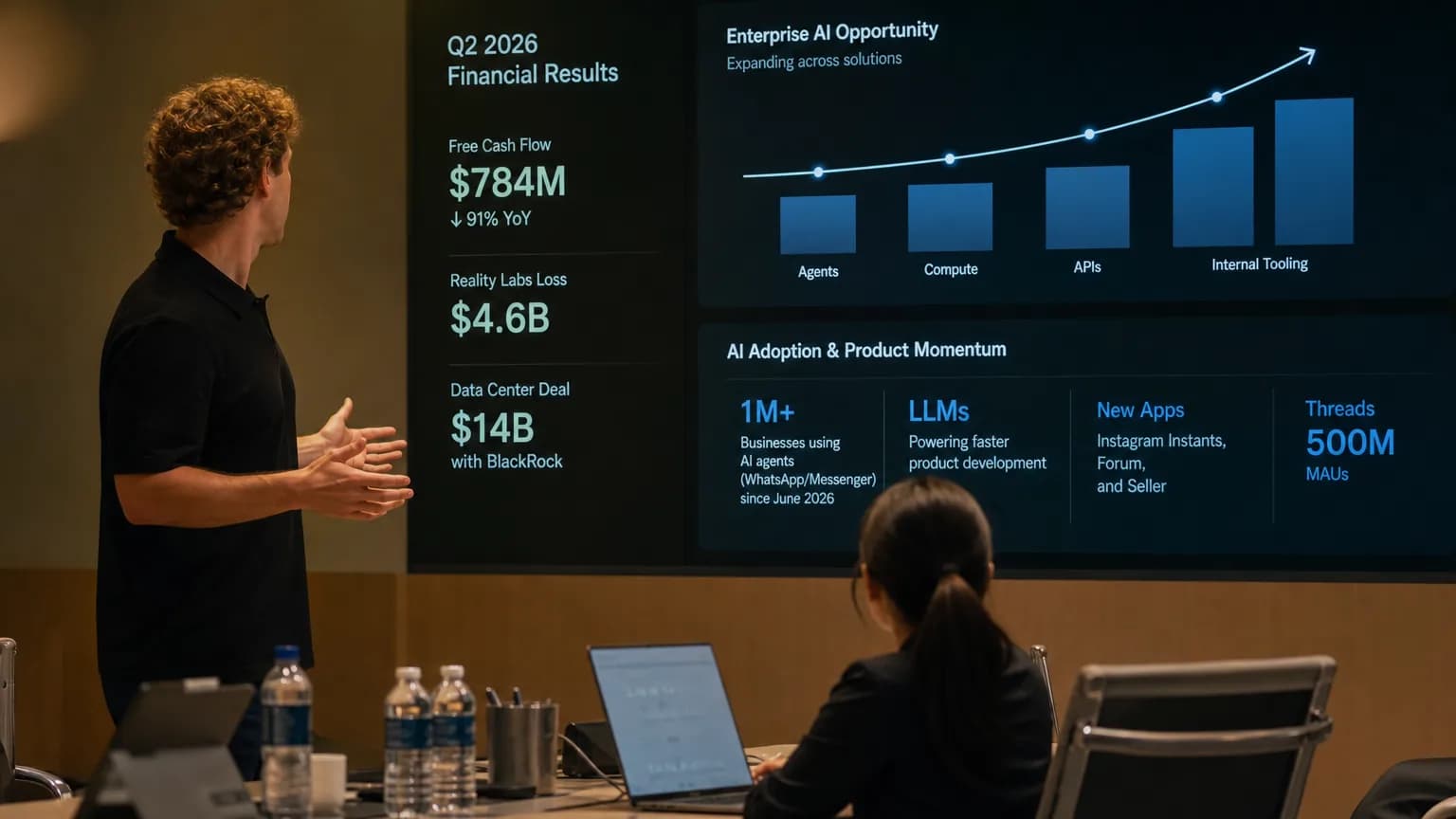 صورة توضيحية مُولّدة بالذكاء الاصطناعي: Editorial image for Zuckerberg's Q2 Pitch: Meta Wants to Sell AI, Not Just Use It