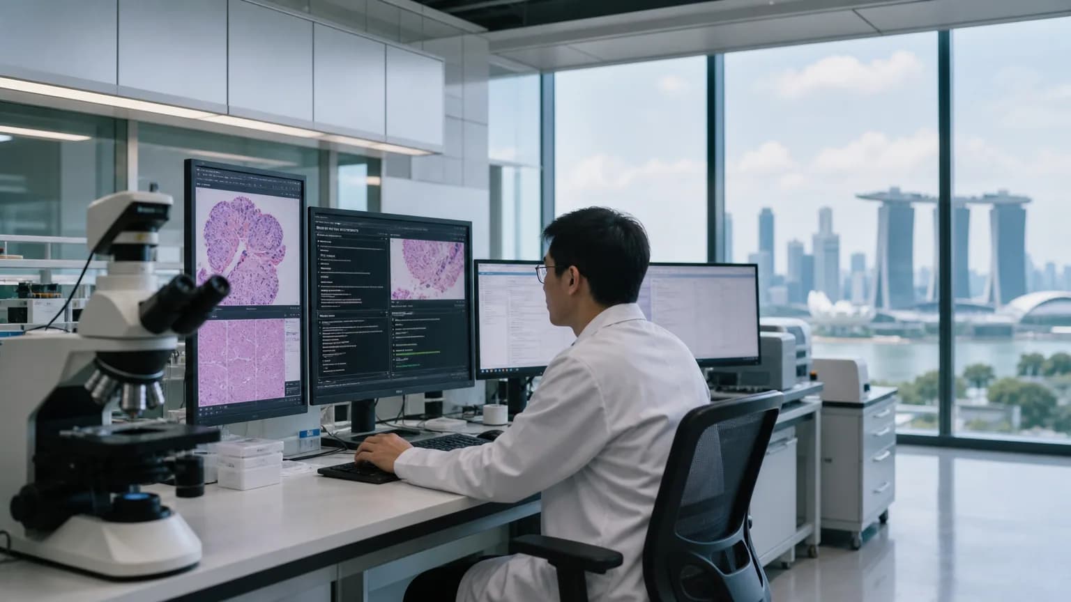 Illustration generated by AI: Editorial image for Multi-Agent AI System Hits 98.6% Accuracy Reading Gastric Biopsy Reports in Singapore Study