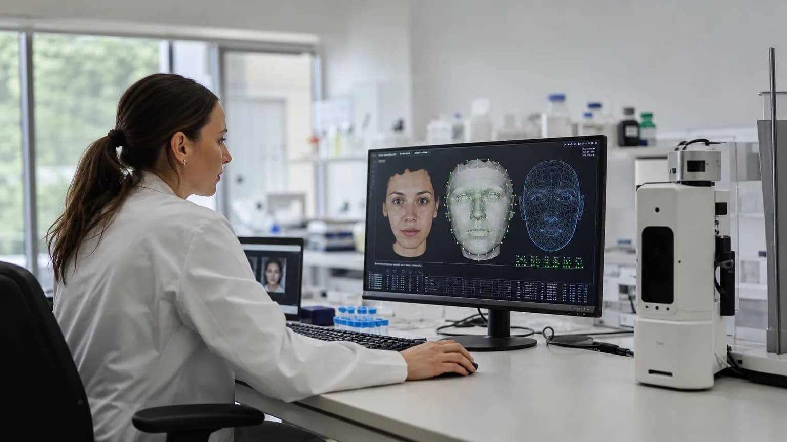 Illustration generated by AI: Editorial image for FaceMesh2HPO Turns 2D Photos Into 3D Clinical Clues for Rare Genetic Disorders