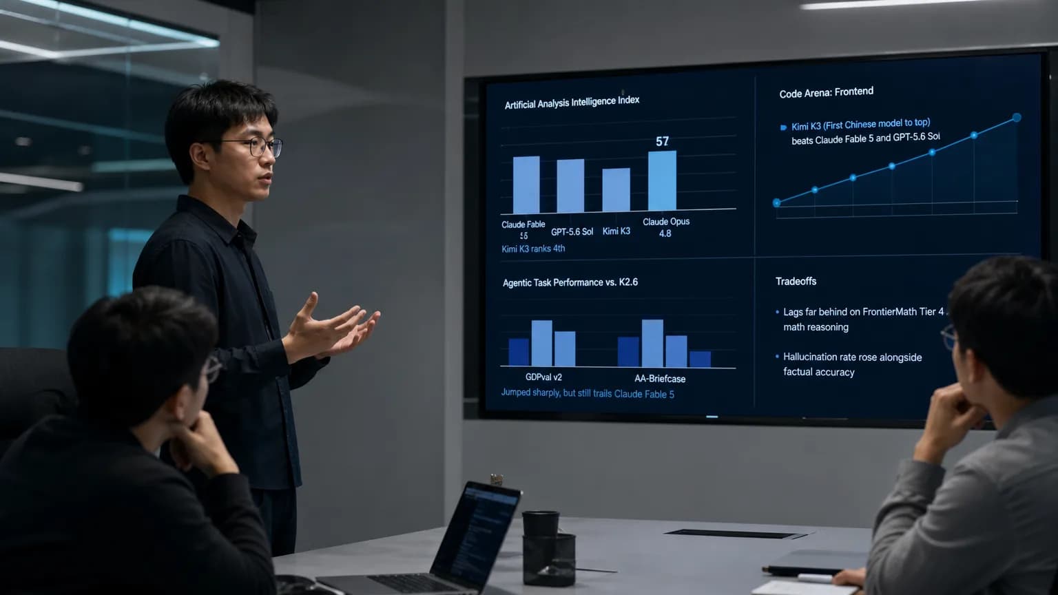 Illustration generated by AI: Editorial image for Moonshot AI's Kimi K3 Cracks the Top Four, But at a Cost to Chinese AI's Cheap-and-Cheerful Reputation