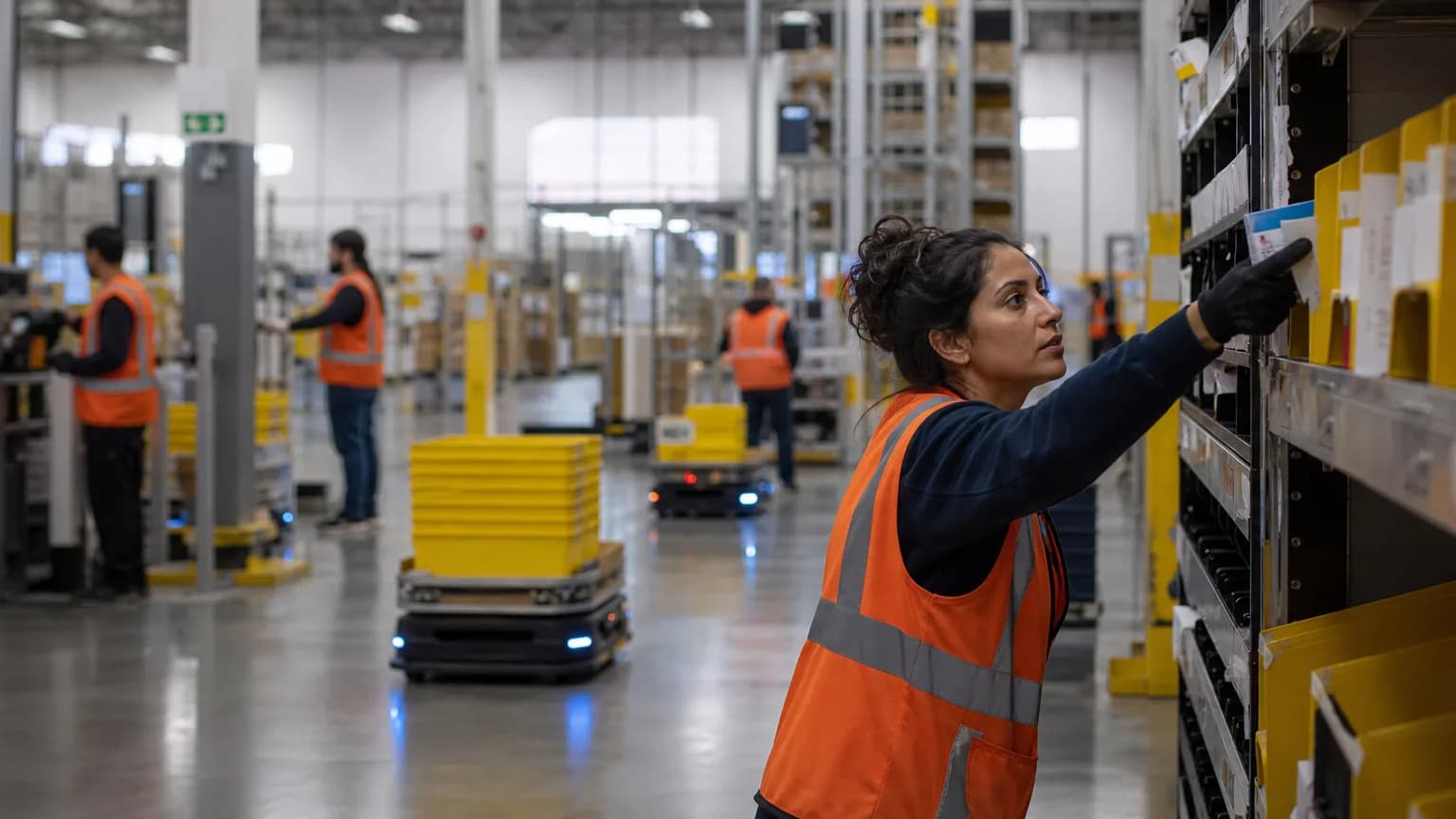 Illustration generated by AI: Editorial image for Inside Amazon's Warehouses, a Journalist Finds the Human Cost of "Efficient" AI