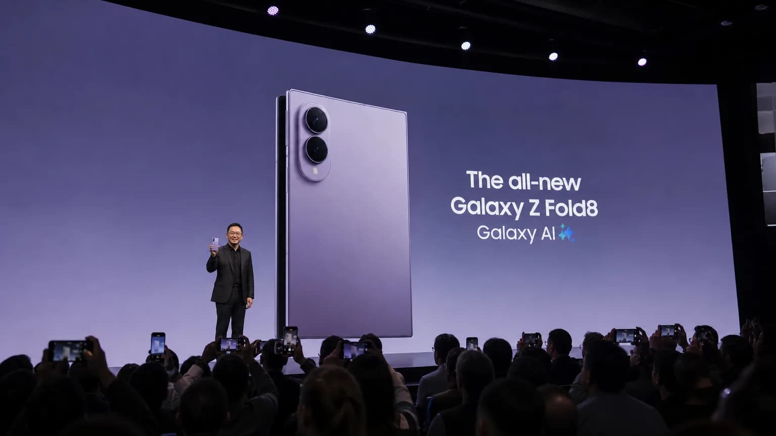 صورة توضيحية مُولّدة بالذكاء الاصطناعي: Editorial image for Samsung's Galaxy Z Fold 8 Trims the Fat, Adds an Ultra Sibling and a Gemini Assist