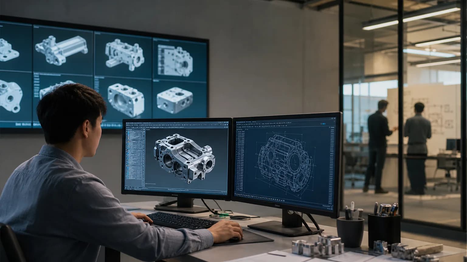Illustration generated by AI: Editorial image for Three New Benchmarks Put LLMs to Work on Industrial CAD and Systems Engineering