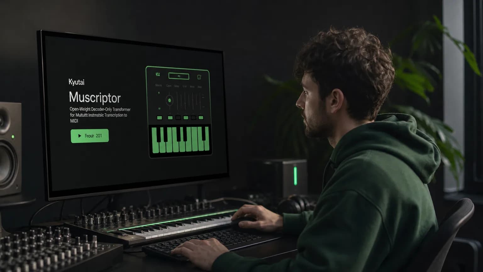 Illustration generated by AI: Editorial image for Kyutai and Mirelo Open-Source MuScriptor, a Transformer That Turns Raw Audio Into MIDI