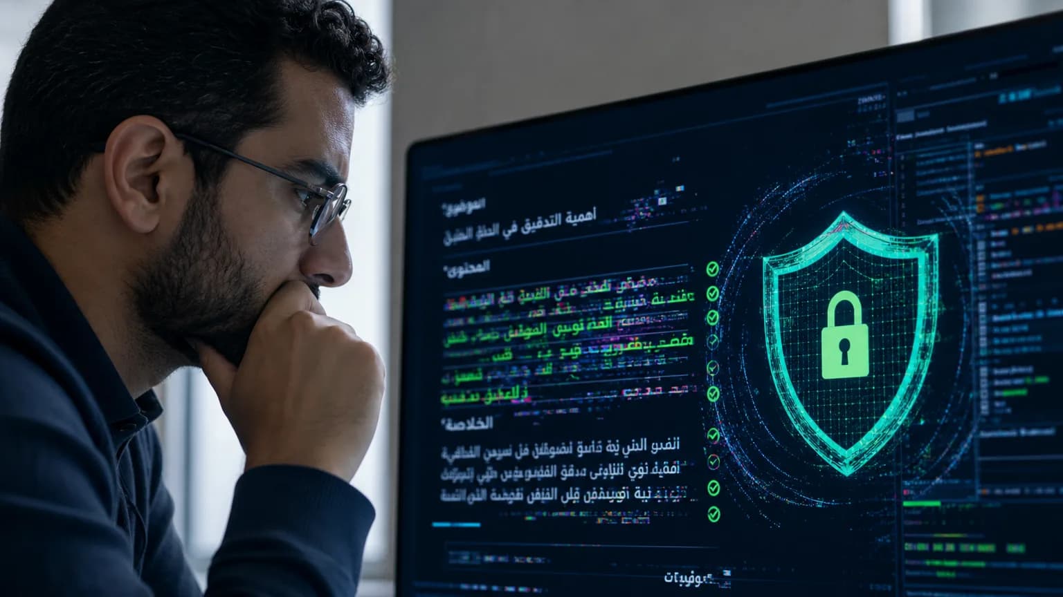 Illustration generated by AI: Editorial image for لماذا يكذب عليك الذكاء الاصطناعي؟ الآلية لا النية، وكيف تحدّ من أثرها