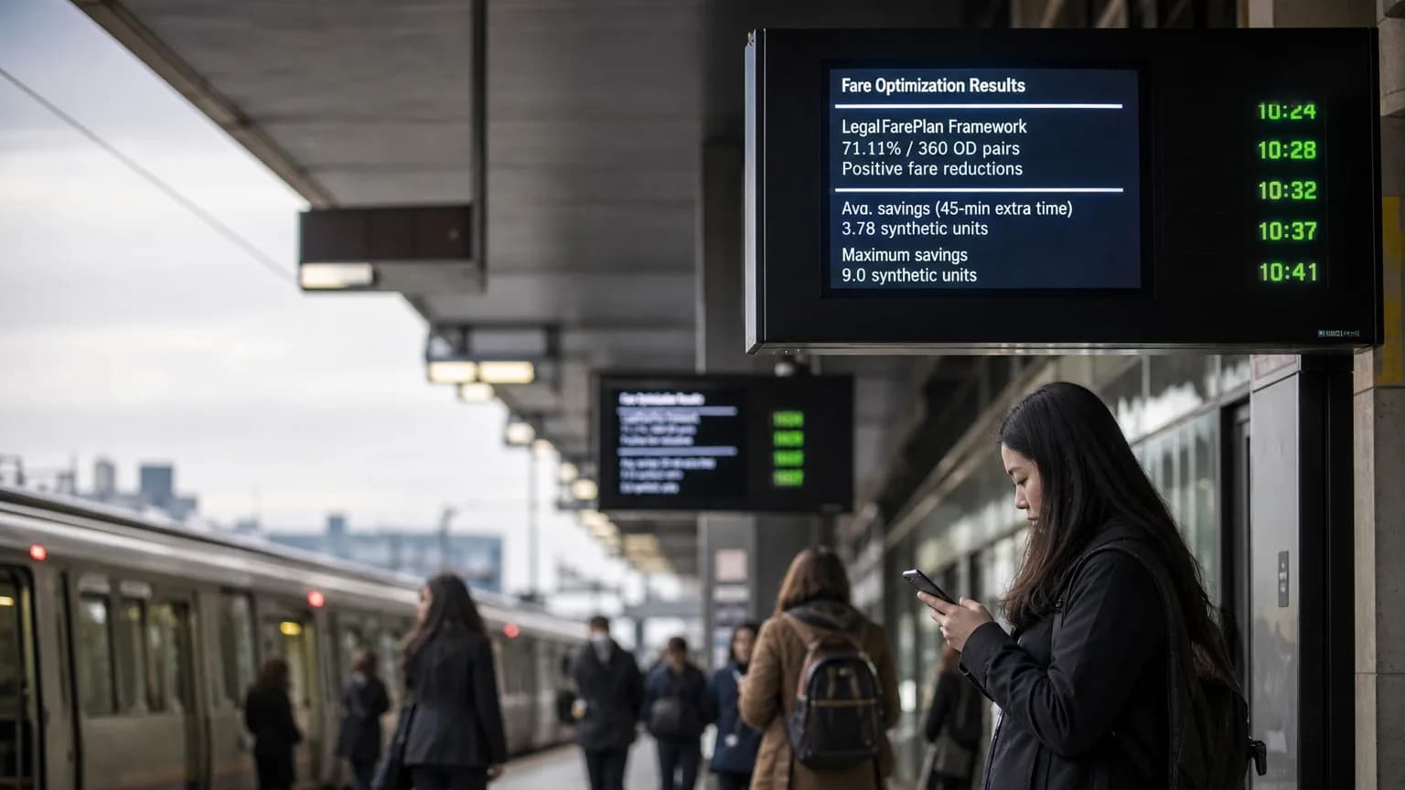 Illustration generated by AI: Editorial image for Legal Exits, Cheaper Rides: New Framework Cuts Rail Fares by Exploiting Fare-Rule Loopholes