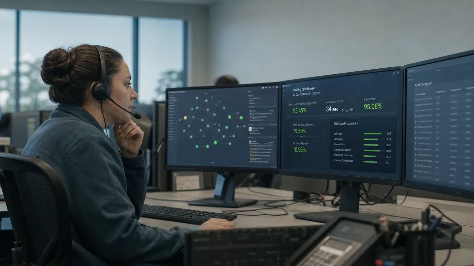 Illustration generated by AI: Editorial image for An AI Curriculum Engine Cuts 9-1-1 Dispatcher Training Reviews to Seconds, Not Minutes