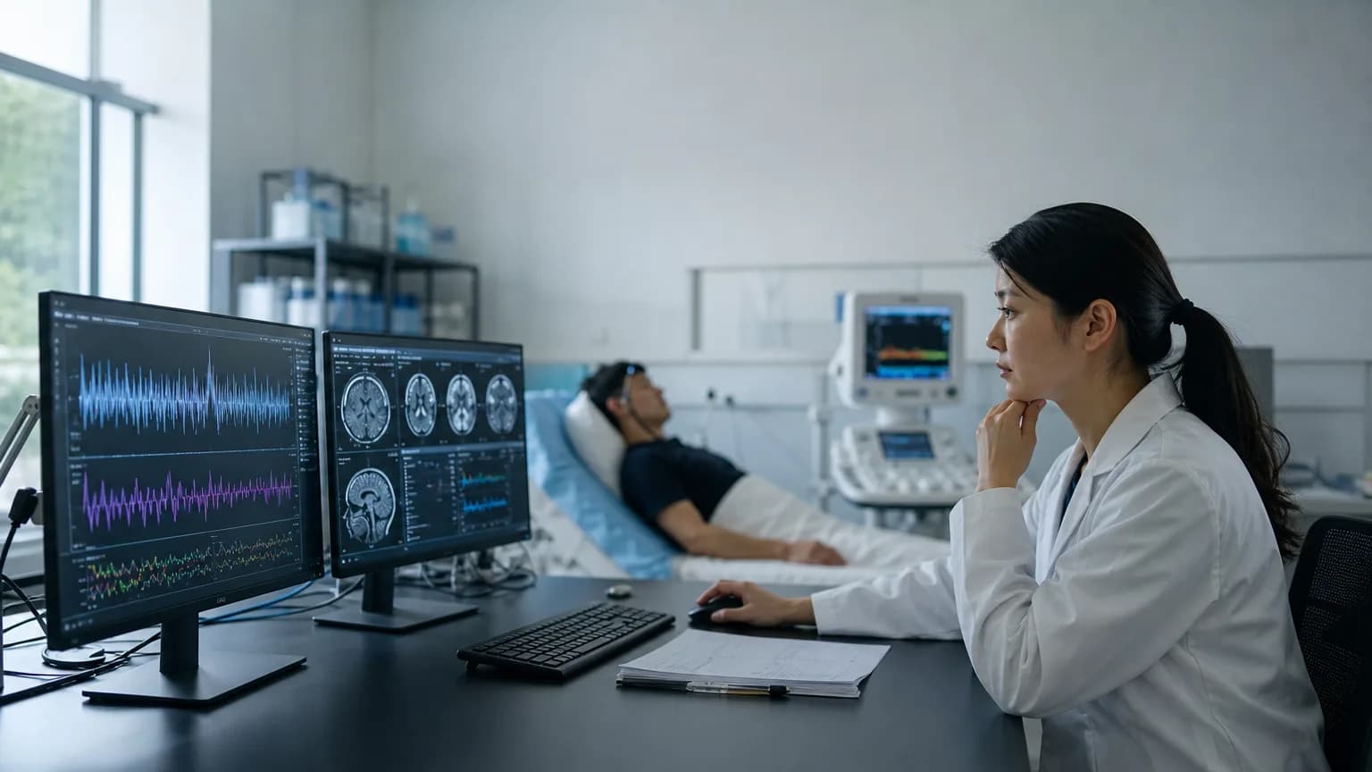 Illustration generated by AI: Editorial image for Machine Learning Model Estimates "Brain Vascular Age" from Ultrasound Signals, Flags Disease-Linked Aging