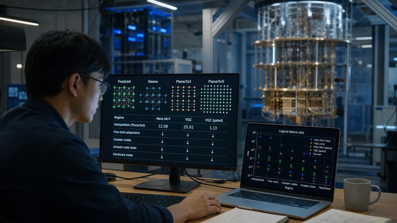 صورة توضيحية مُولّدة بالذكاء الاصطناعي: Editorial image for A Single Decoder for All Your Quantum Error Codes? New Research Puts Meta-Learning to the Test