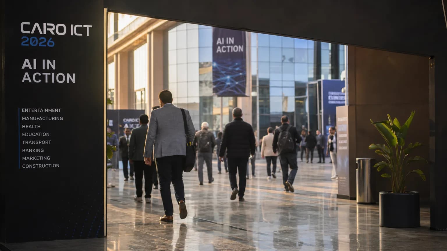 Illustration generated by AI: Editorial image for Cairo ICT 2026 Marks 30th Edition, Themed 'AI in Action'