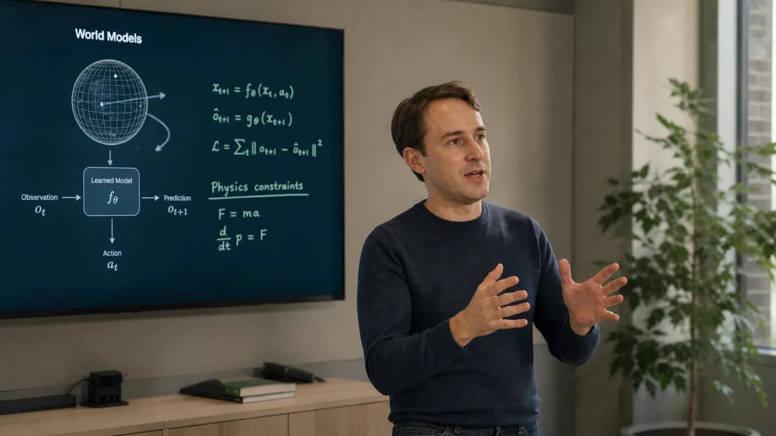 Illustration generated by AI: Editorial image for AMI Labs' CEO Explains Why He Refuses to Call World Models "AGI"