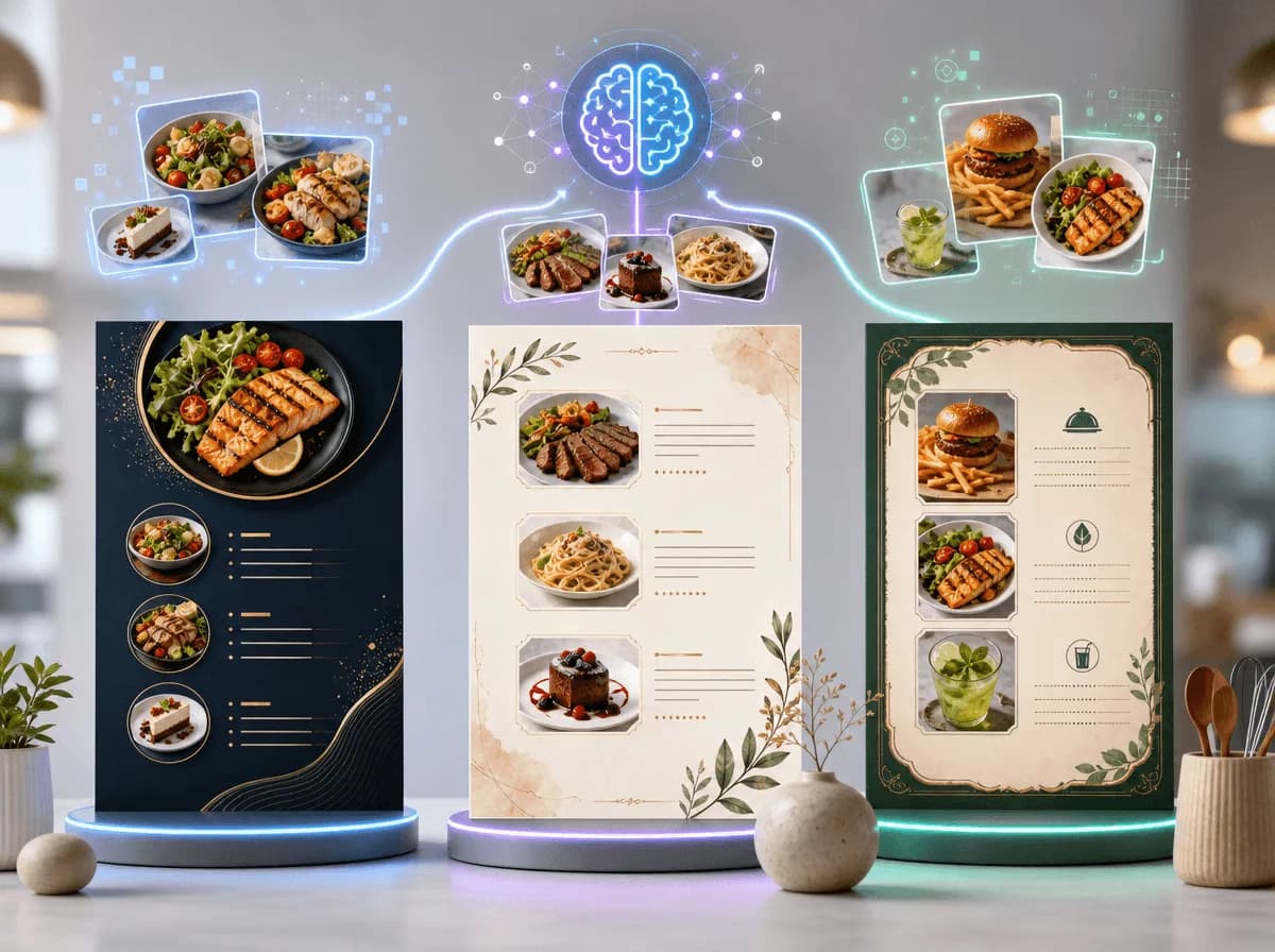 Illustration generated by AI: Editorial image for Restaurants' AI Menu Photos Are Sparking Backlash, Even Vandalism